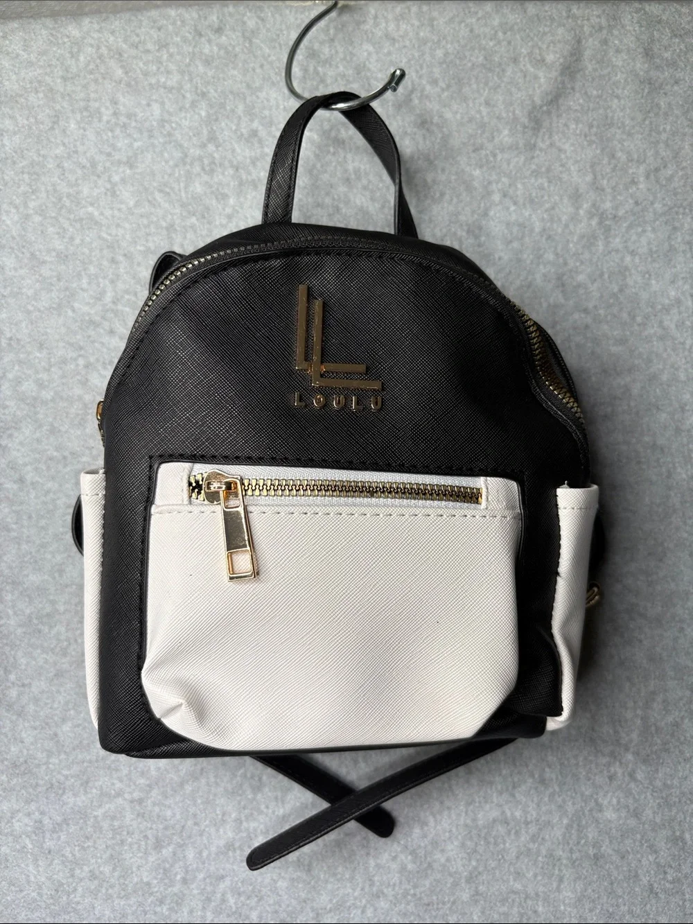Luvru Black & White Mini Backpack with‎ Front Zip Pocket
